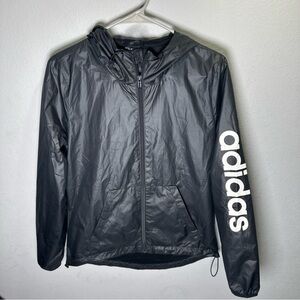 Adidas Women's Charcoal Windbreaker with Bold White Logo full zip hooded